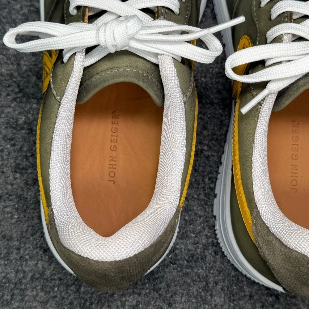 John Geiger GF-01 Sneakers Men's 8 Green Leather Gold Low Lace Retro Shoes